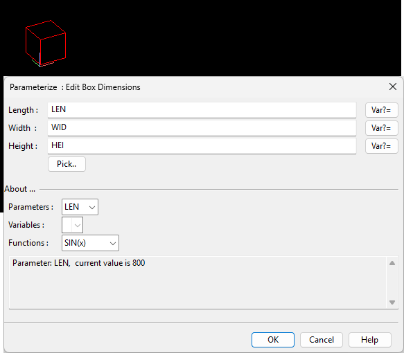 Defining the box dimensions